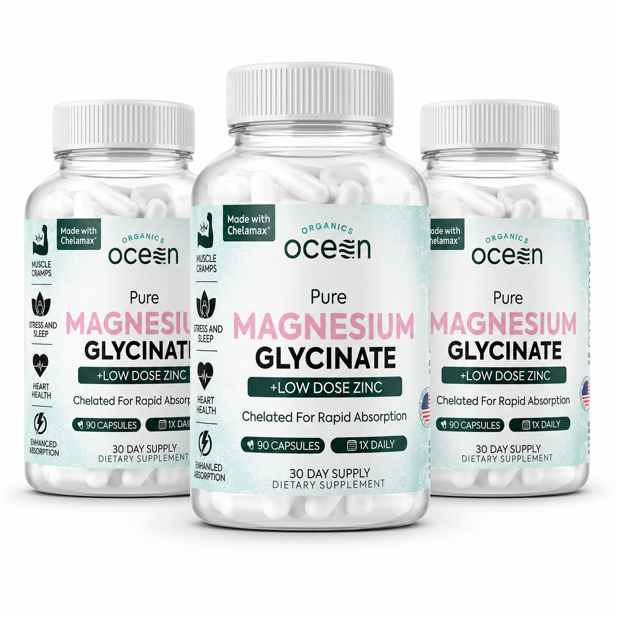 Ocean Pure Magnesium Glycinate + Low Dose Zinc – 90 Capsules