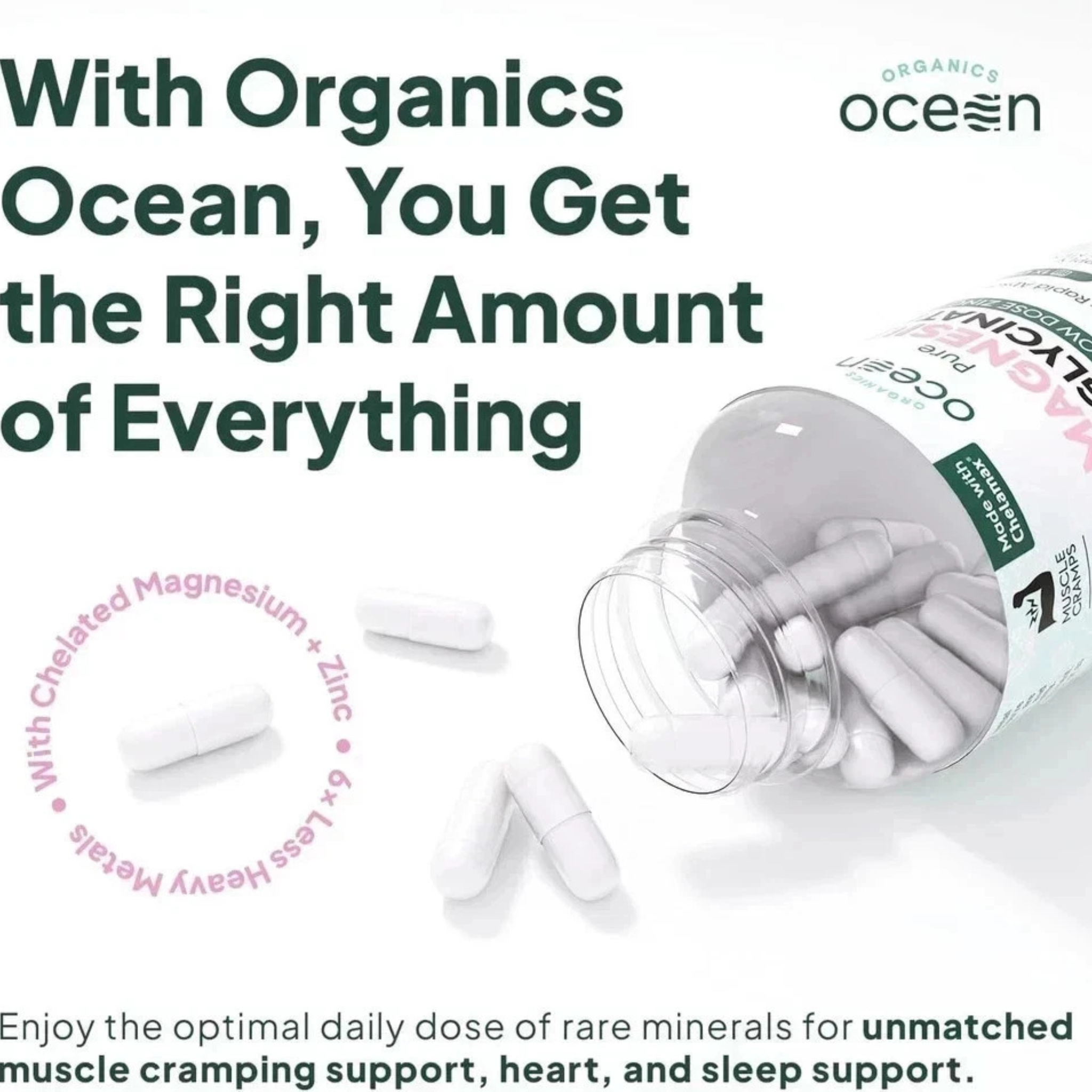 Ocean Pure Magnesium Glycinate + Low Dose Zinc – 90 Capsules