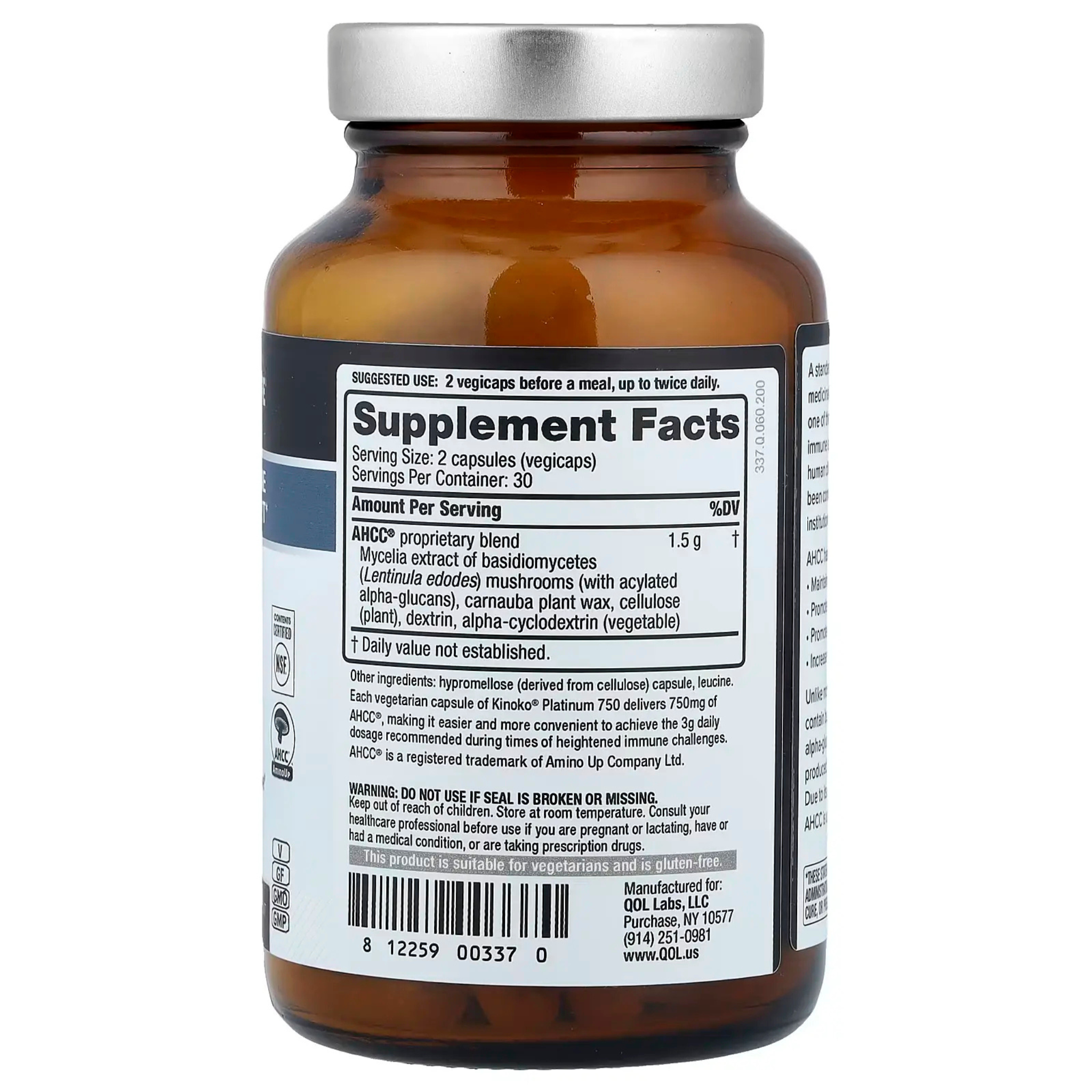 Quality of Life Kinoko Platinum AHCC | Immune Support Capsules