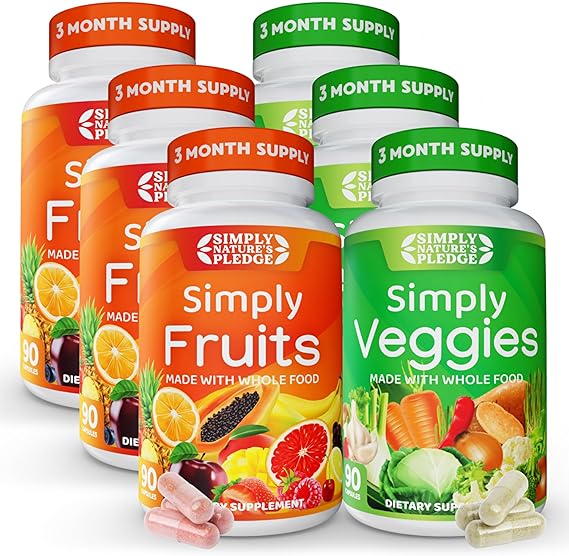 2 Pack, 180 Fruits and 180 Veggies Whole Food Supplement with Superfood New