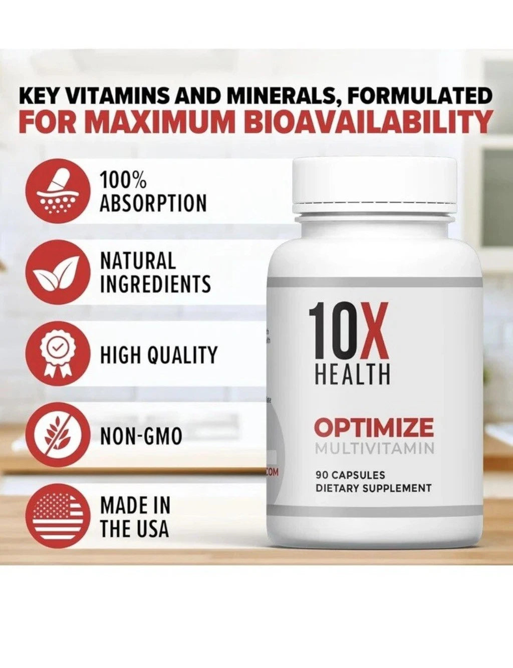 10X Health Optimize Methylated Multivitamin 90 Capsules free shipping New