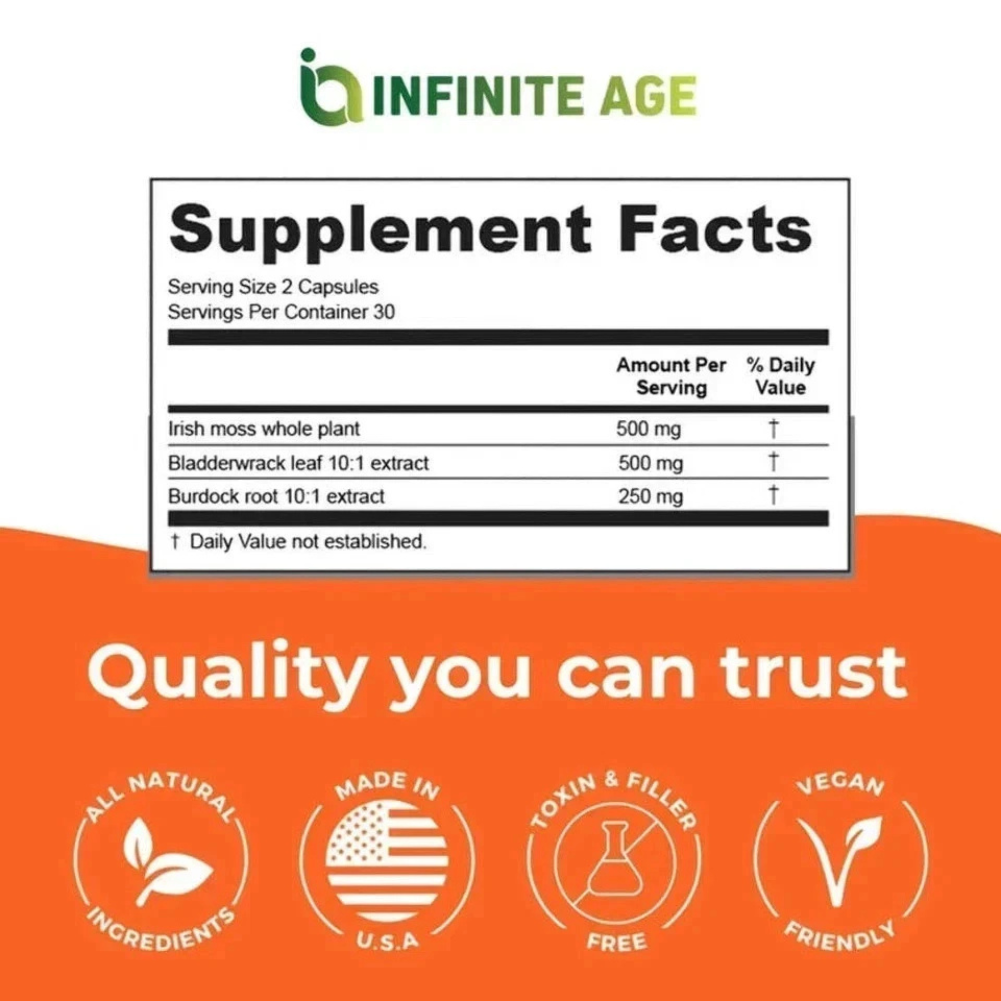 Infinite Age Sea Moss Advanced | Sea Moss Bladderwrack Burdock Capsules